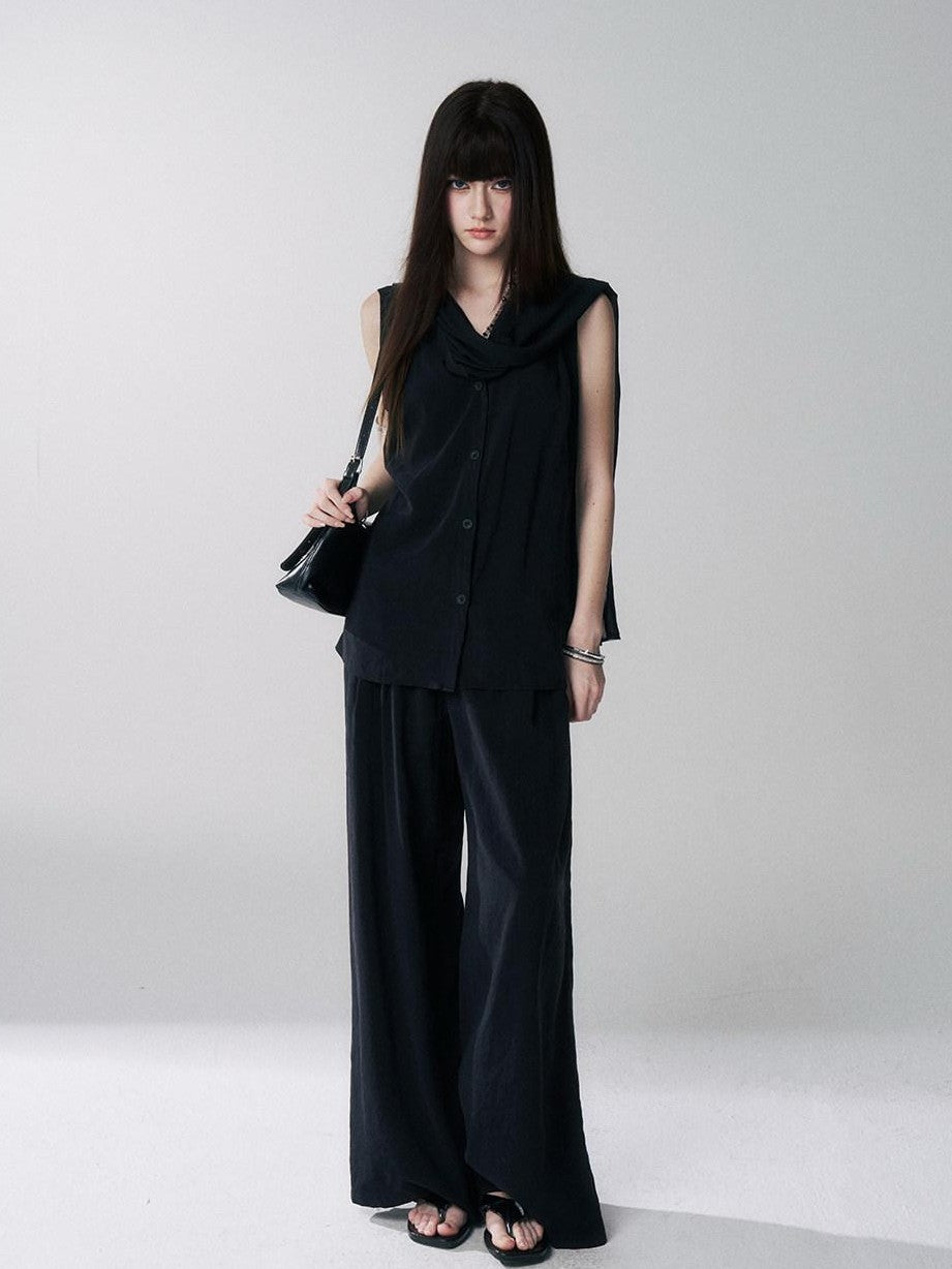 LADYGHOST Black Sleeveless Relaxed Fit Korean Women&