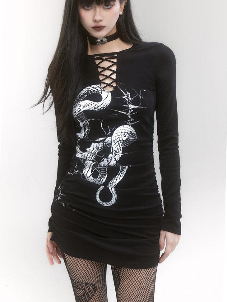 LADYGHOST Black Snake Print Gothic Hip Hugging Women&