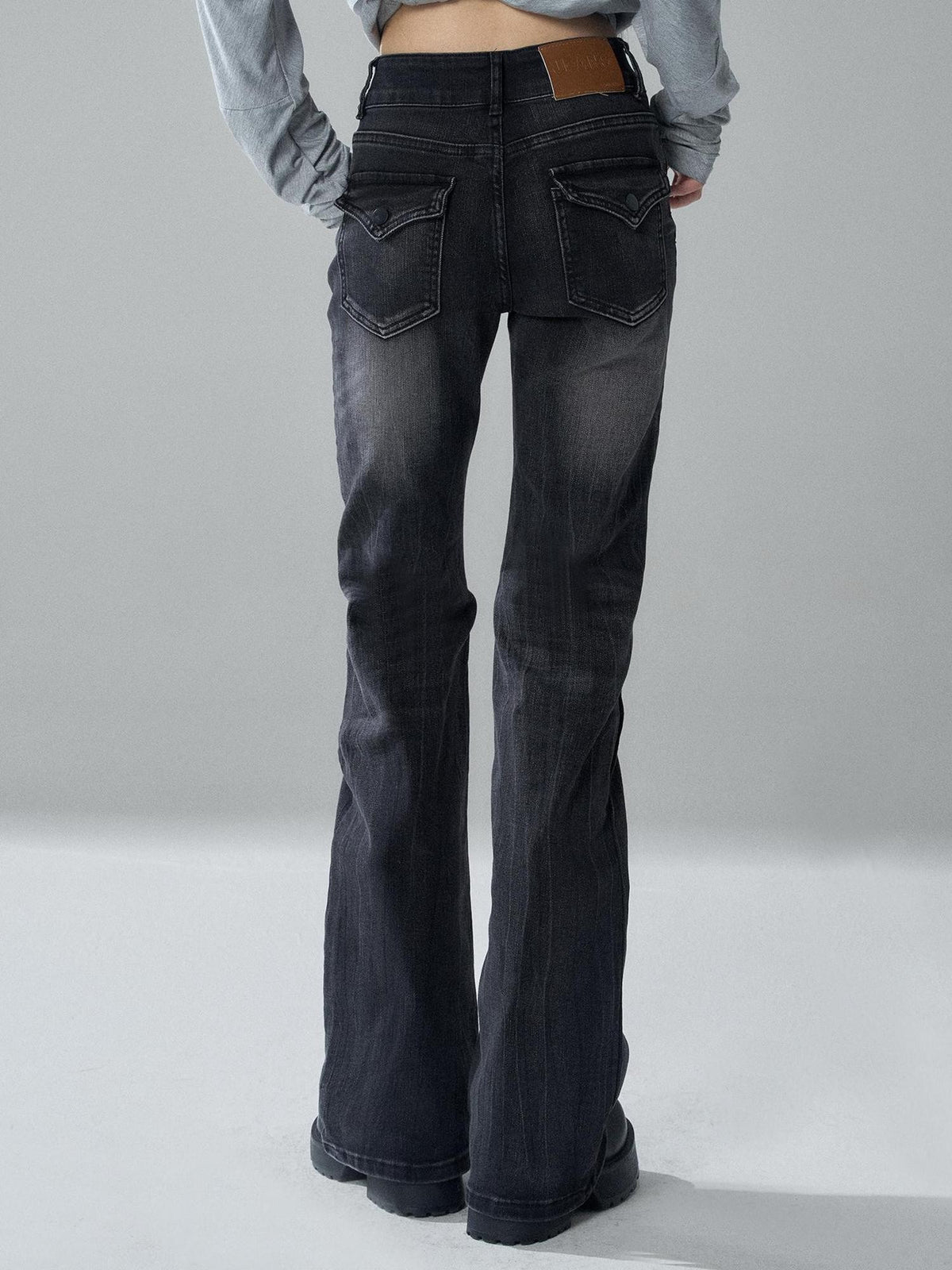LADYGHOST Black Washed High Waist Pockets Women&