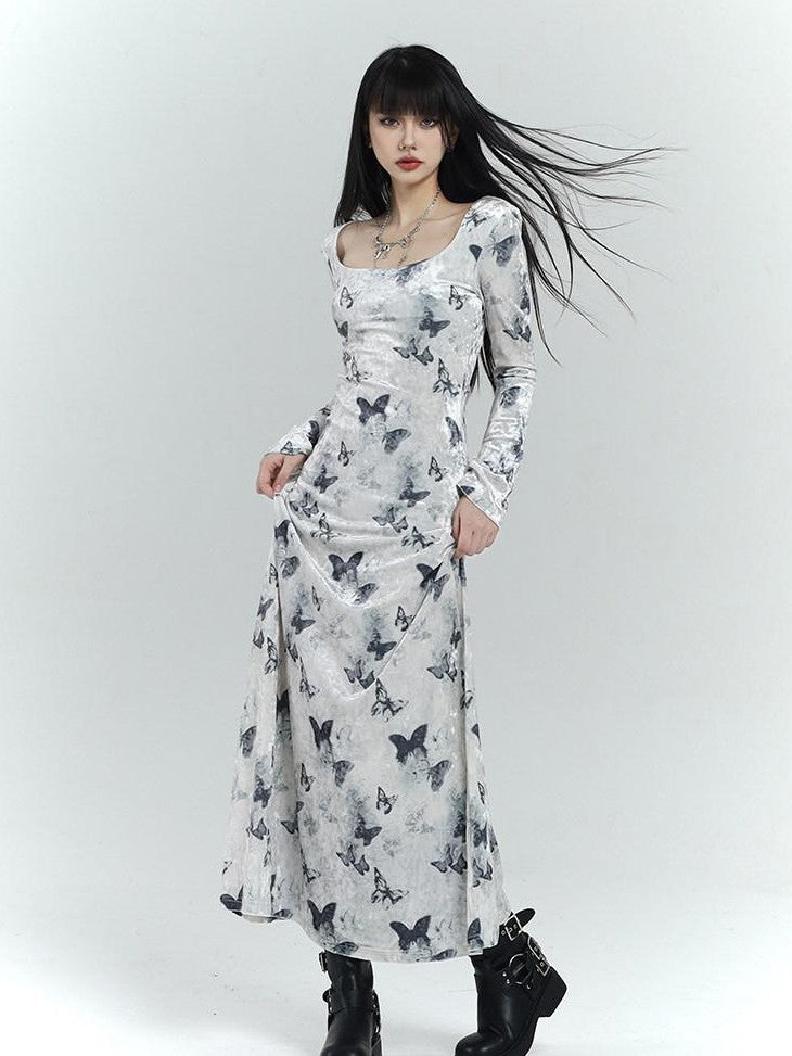 LADYGHOST Butterfly Print Long Sleeve New Chinese Women&