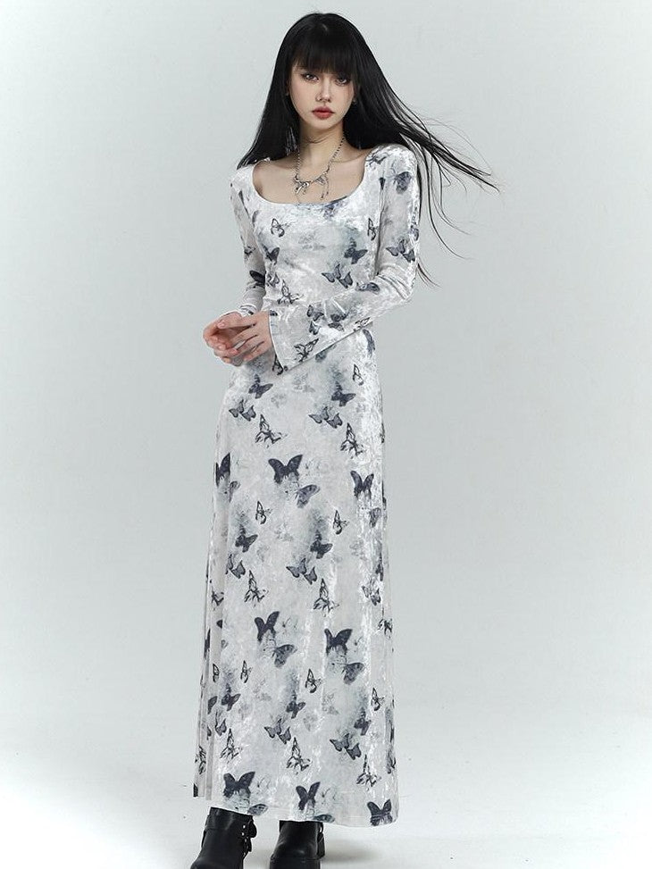 LADYGHOST Butterfly Print Long Sleeve New Chinese Women&