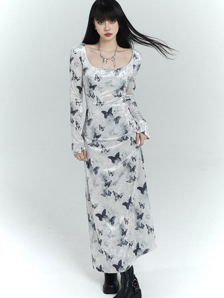 LADYGHOST Butterfly Print Long Sleeve New Chinese Women&