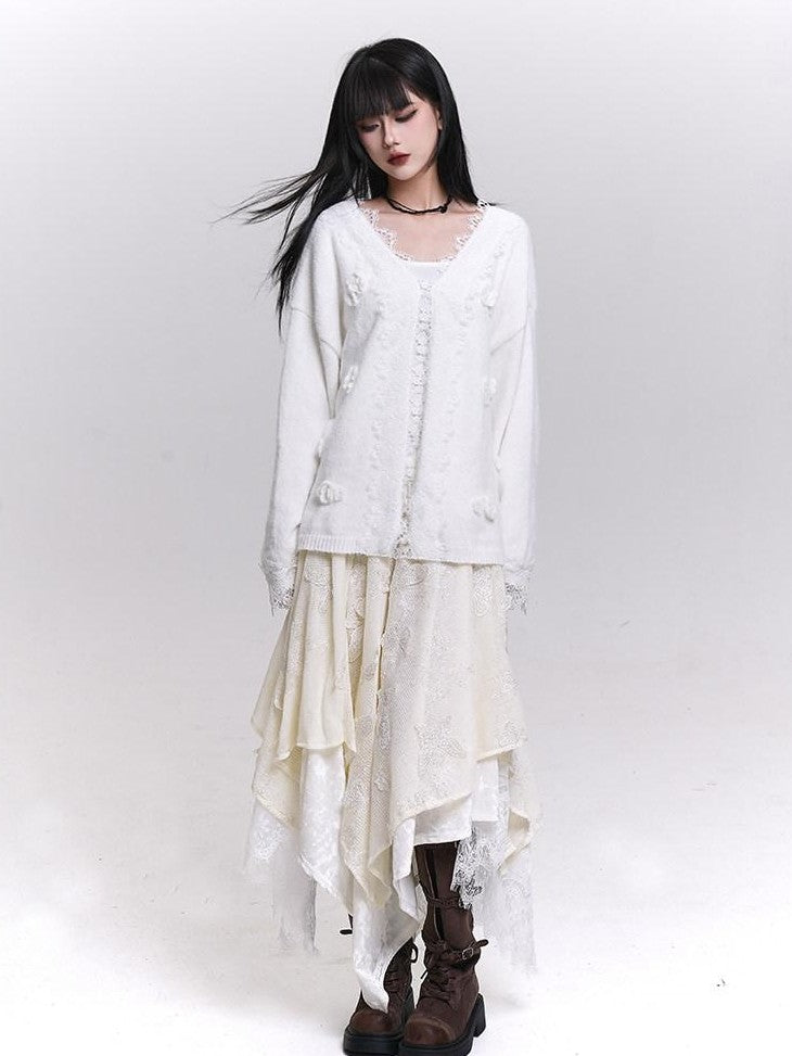 LADYGHOST Cream Butterfly Asymmetrical Drape Women&