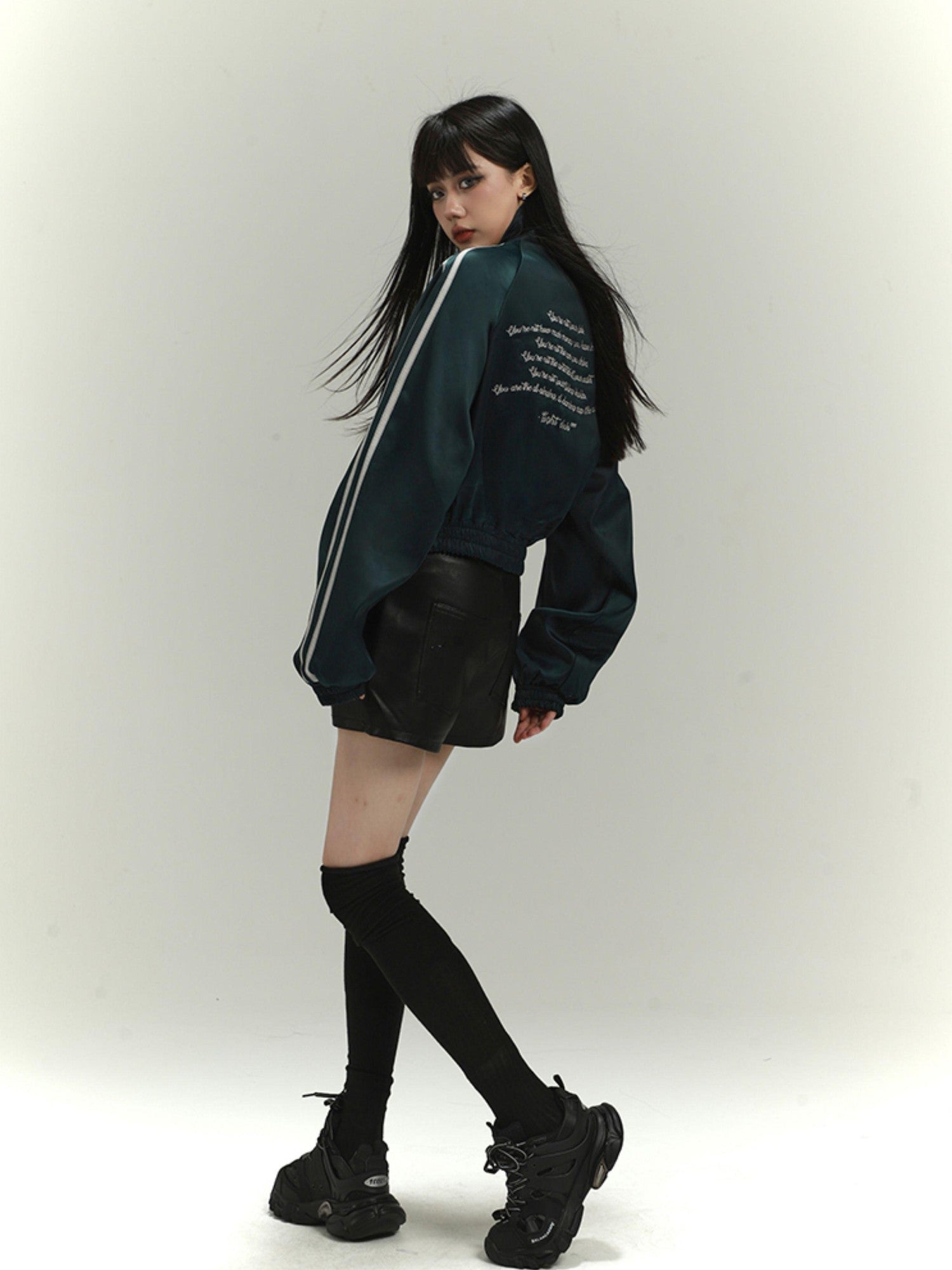 LADYGHOST Dark Green Ghost Girl Cropped Baseball Women&