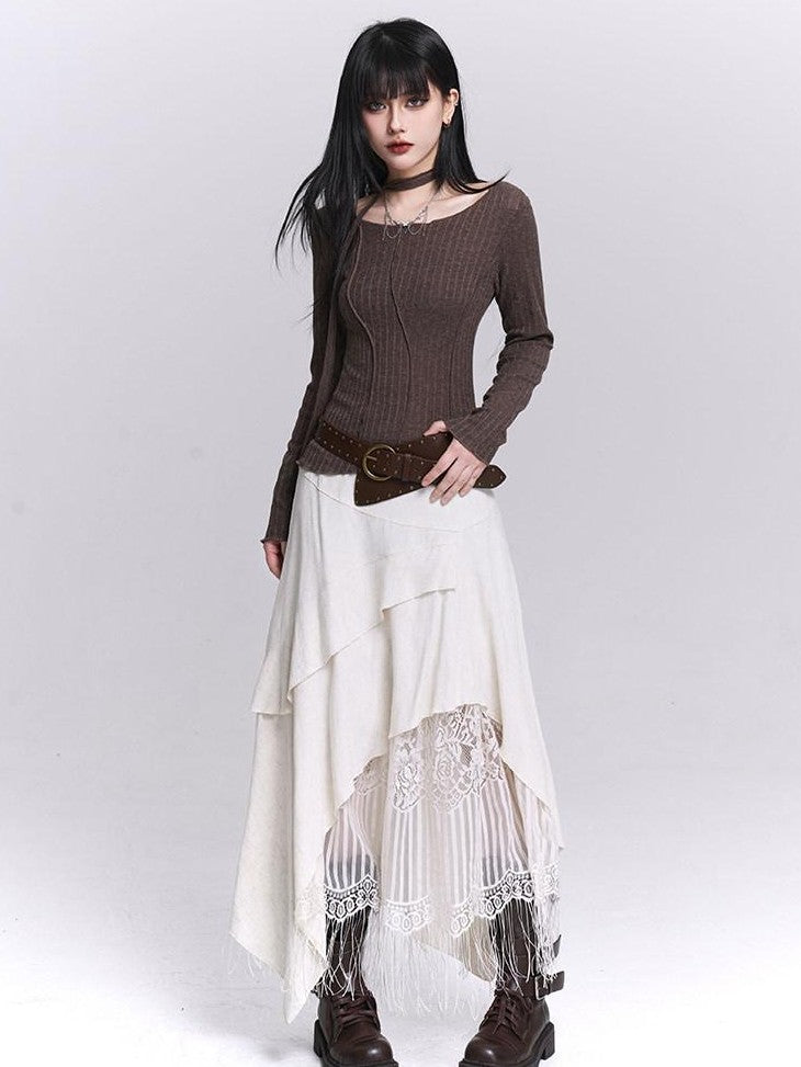 LADYGHOST Ethereal Asymmetrical Fringe Nomadic Apricot White Women&