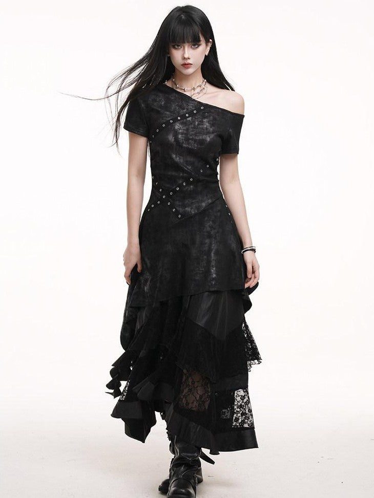 LADYGHOST Ethereal Black Asymmetric Festival Ready Women&
