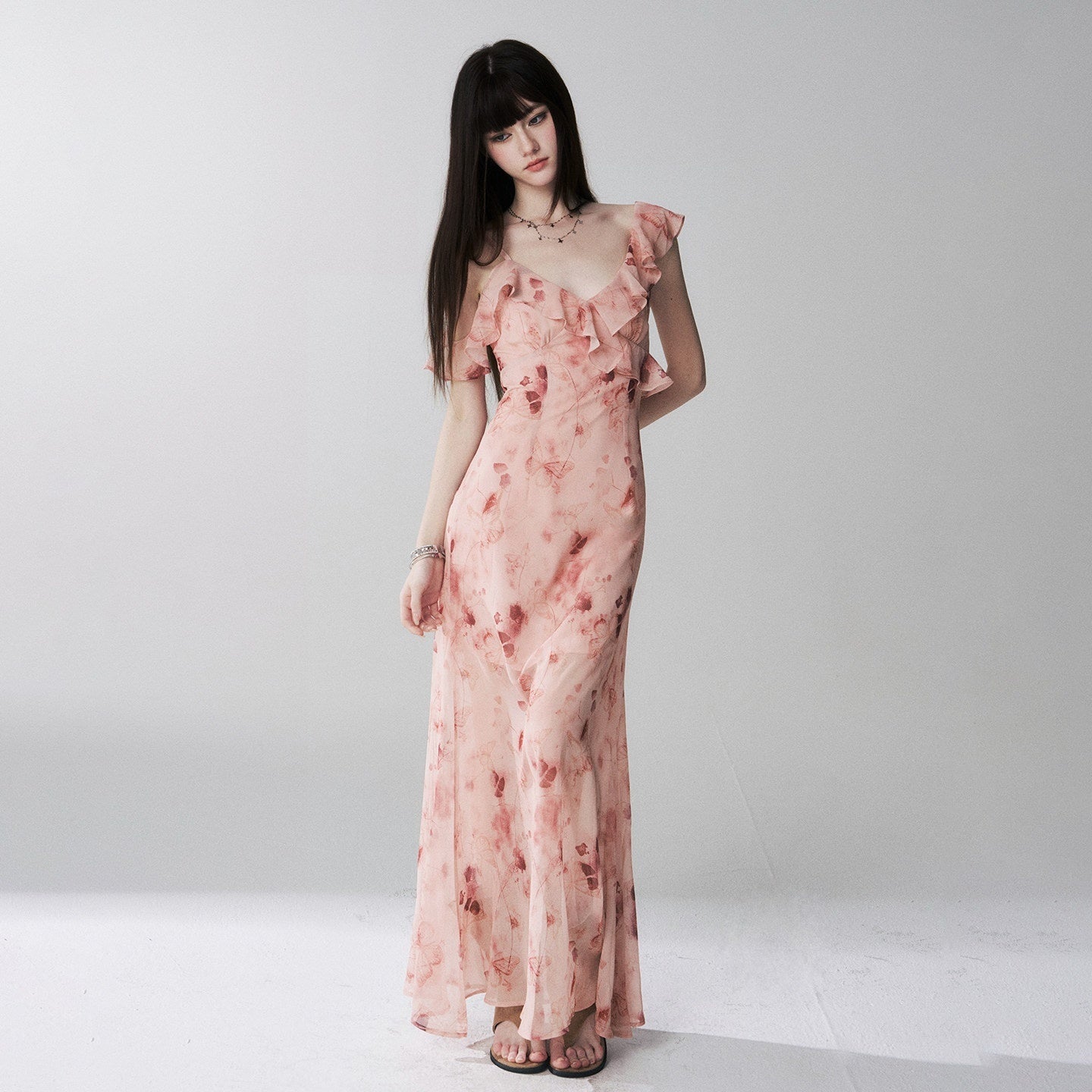 LADYGHOST_Ethereal_Black_Blue_Floral_Vneck_Spaghetti_Strap_Women&