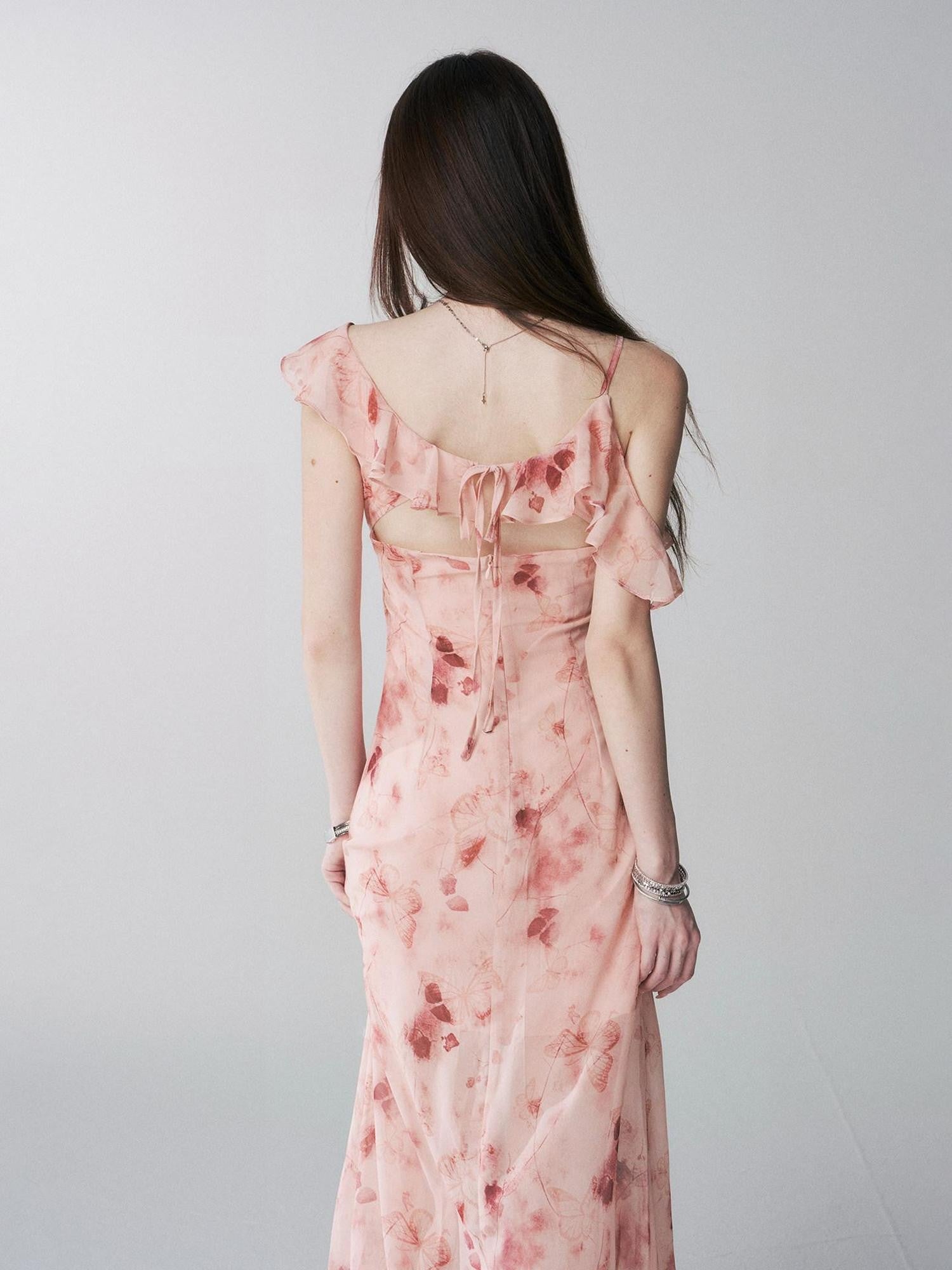 LADYGHOST Ethereal Black Blue Floral Vneck Spaghetti Strap Women&