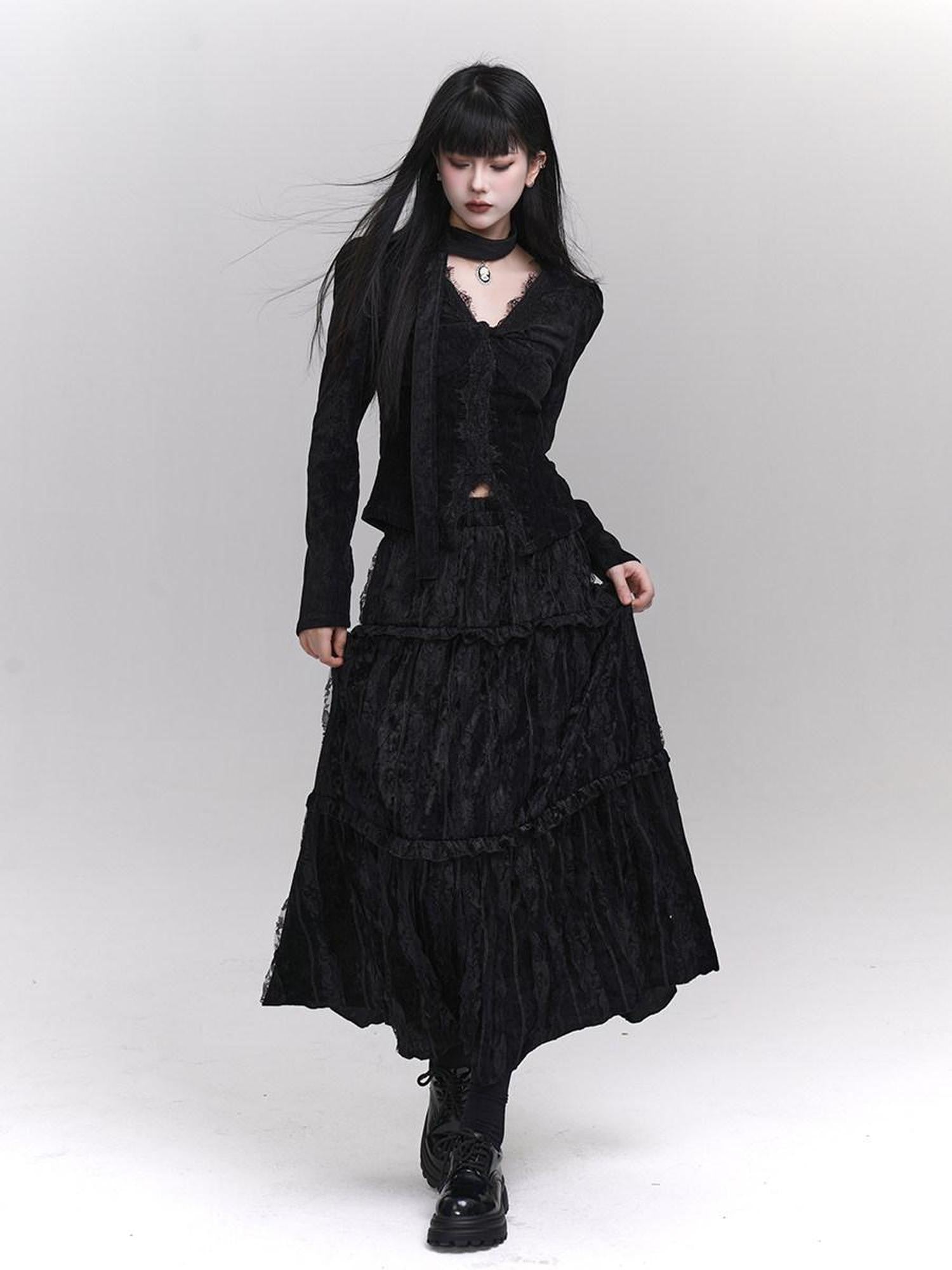 LADYGHOST Ethereal Black Midi Skirt Heiress Women&