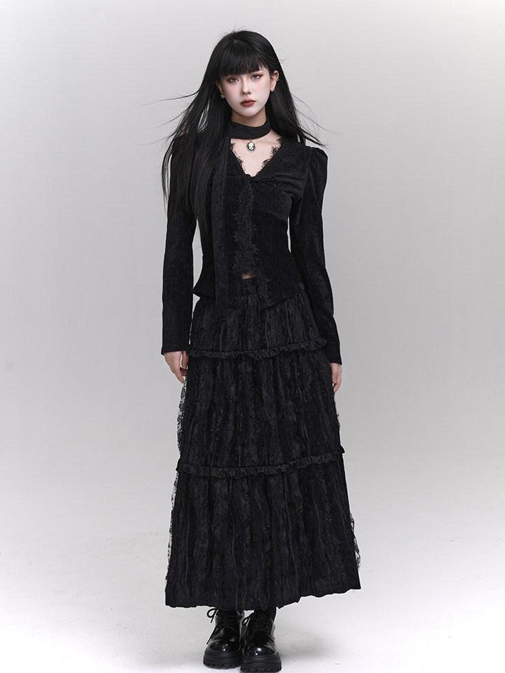 LADYGHOST Ethereal Black Midi Skirt Heiress Women&