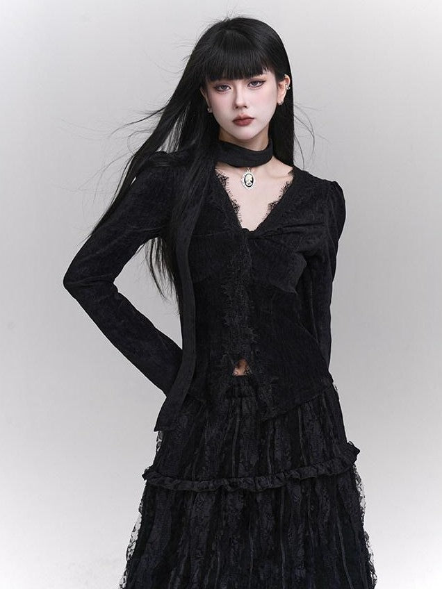 LADYGHOST Ethereal Black Midi Skirt Heiress Women&