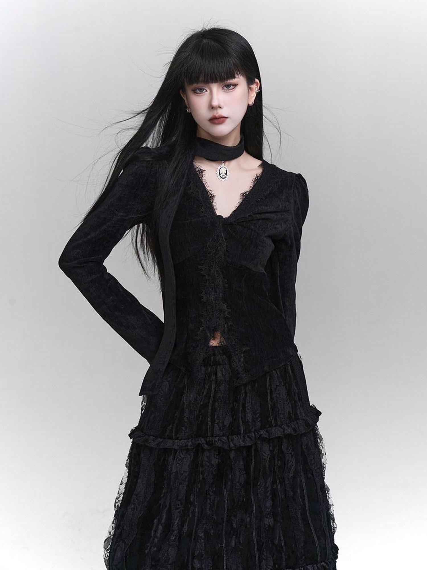 LADYGHOST Ethereal Black Midi Skirt Heiress Women&