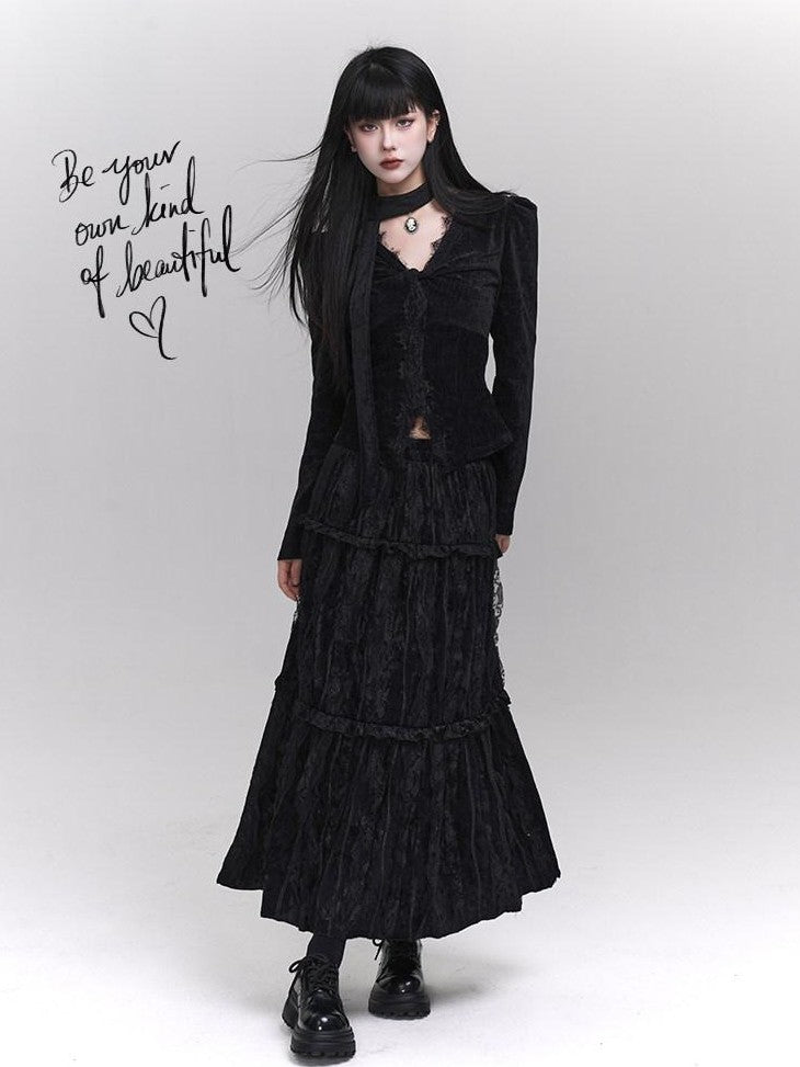 LADYGHOST Ethereal Black Midi Skirt Heiress Women&