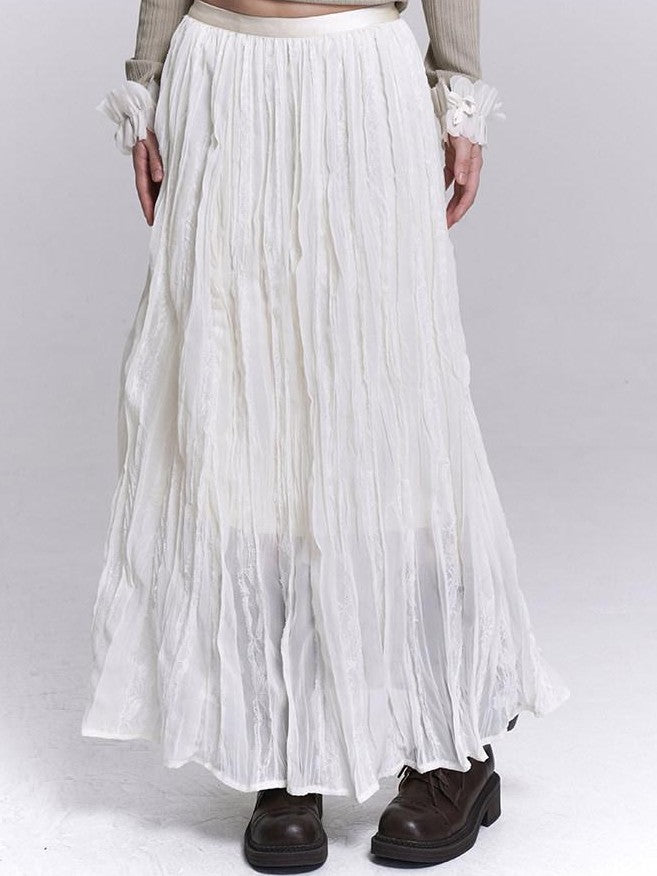 LADYGHOST Ethereal Black Pleated Lace Panel Beach Women&