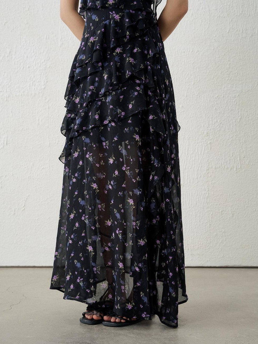 LADYGHOST Ethereal Black Purple Floral French Spaghetti Strap Women&