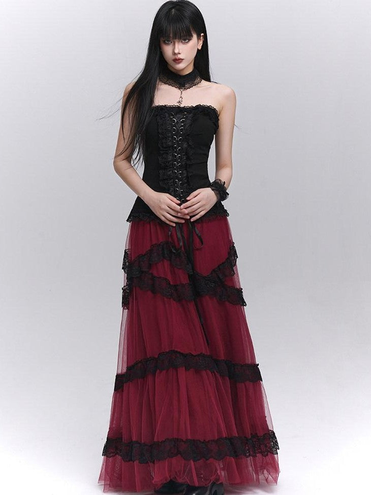 LADYGHOST Ethereal Black Red Layered Formal Women&