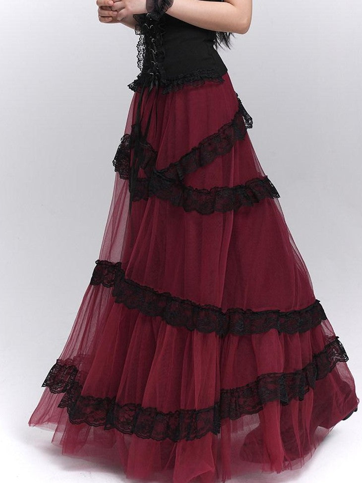 LADYGHOST Ethereal Black Red Layered Formal Women&