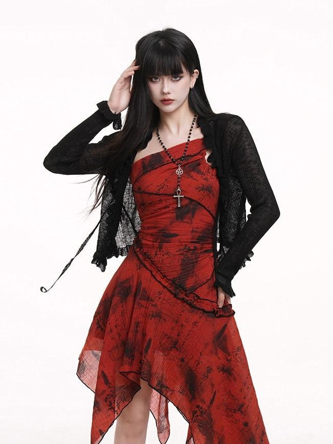LADYGHOST Ethereal Black Sheer Open Front Cropped Women&