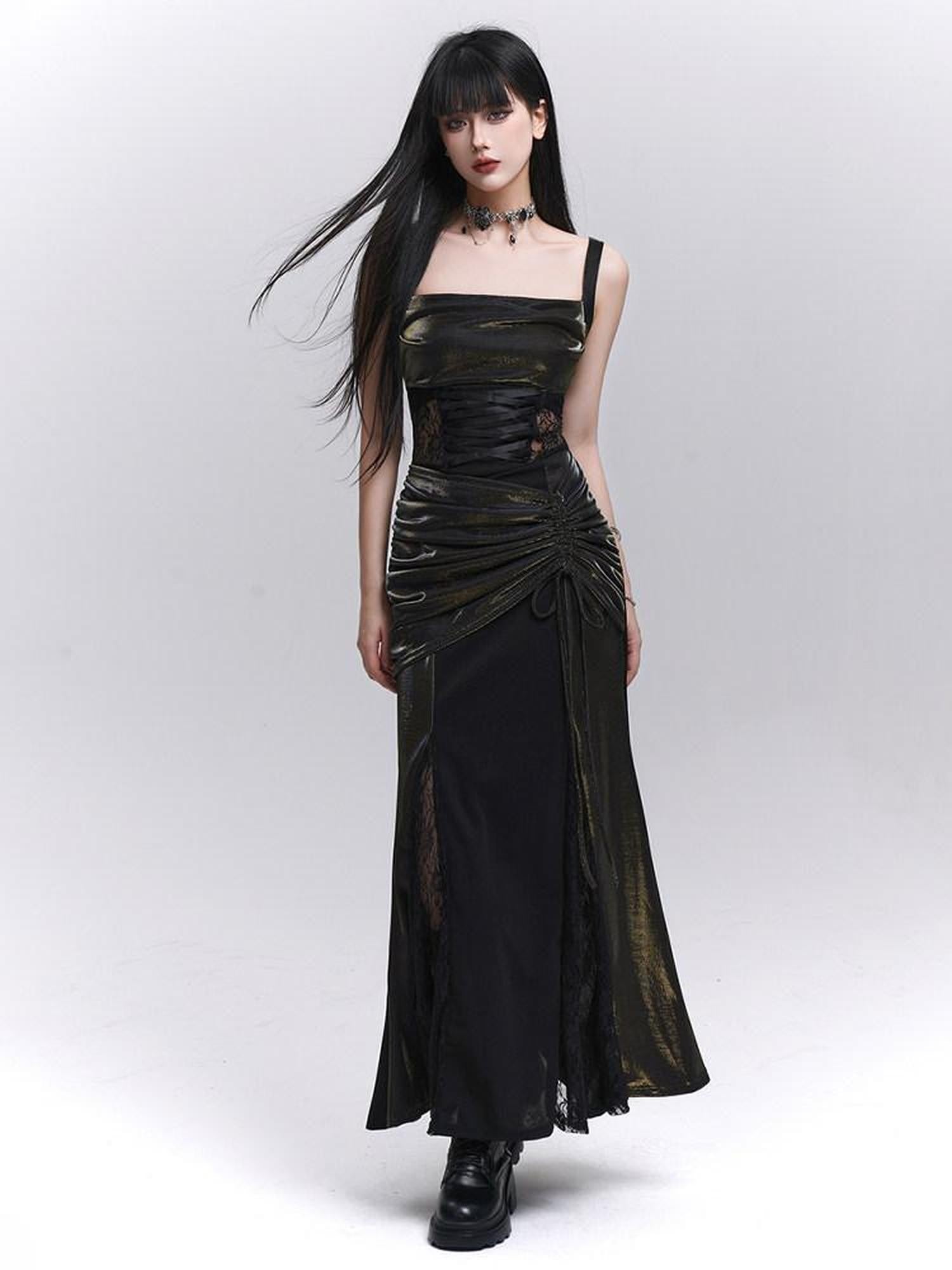 LADYGHOST Ethereal Black Spaghetti Strap Party Concert Women&