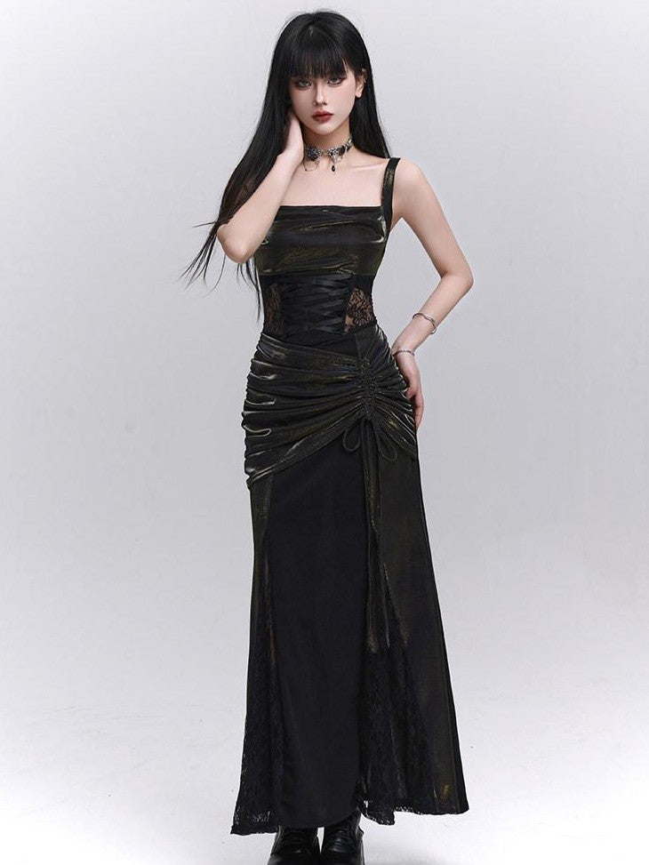LADYGHOST Ethereal Black Spaghetti Strap Party Concert Women&
