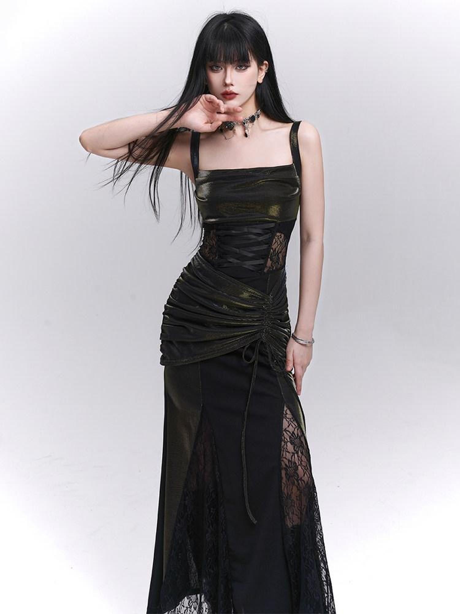 LADYGHOST Ethereal Black Spaghetti Strap Party Concert Women&
