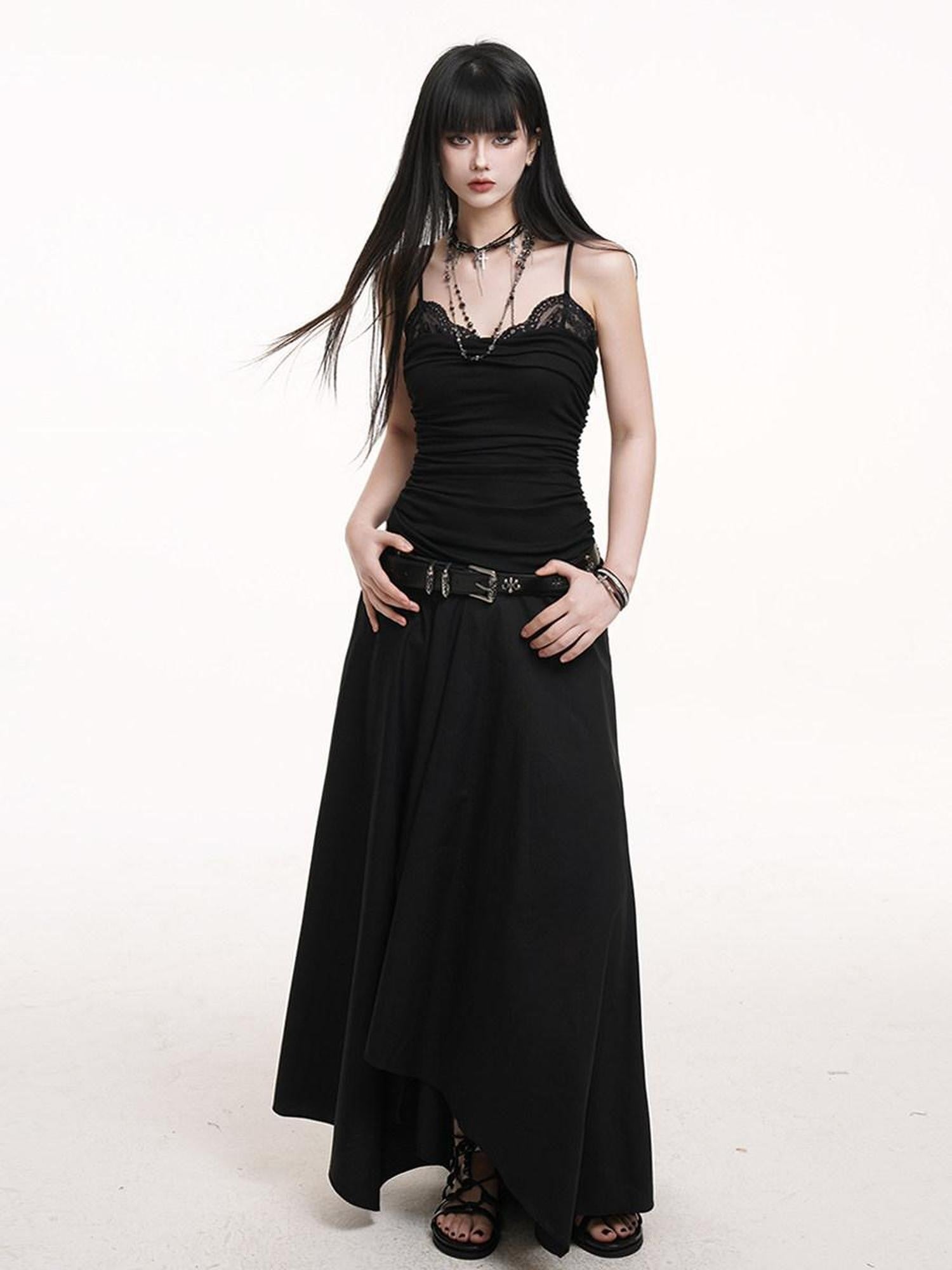 LADYGHOST Ethereal Black Strapless Flowy Slimming Beach Women&