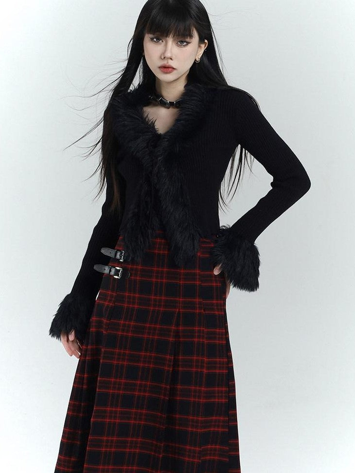 LADYGHOST Ethereal Black Thick Soft Fur Collar Women&