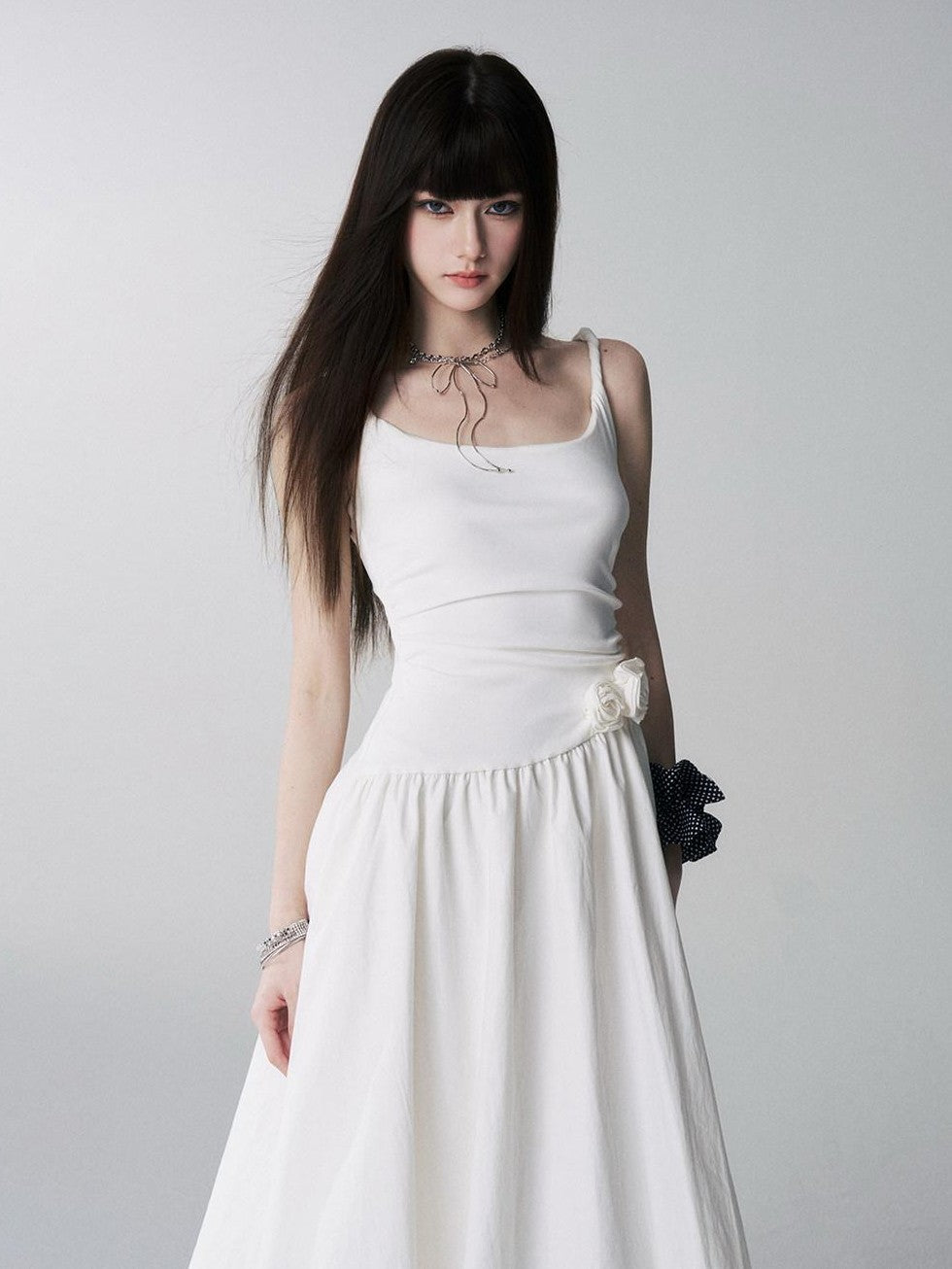 LADYGHOST Ethereal French Cami Strap Cinched Waist Puff White Women&