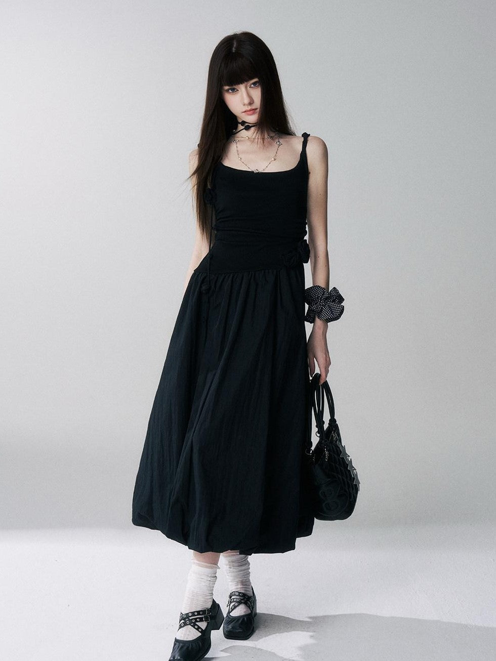 LADYGHOST Ethereal French Cami Strap Cinched Waist Puff White Women&