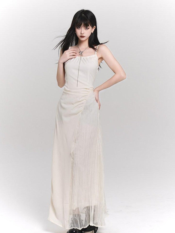 LADYGHOST Ethereal French White Spaghetti Strap Designer Women&