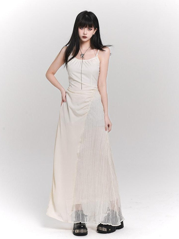 LADYGHOST Ethereal French White Spaghetti Strap Designer Women&