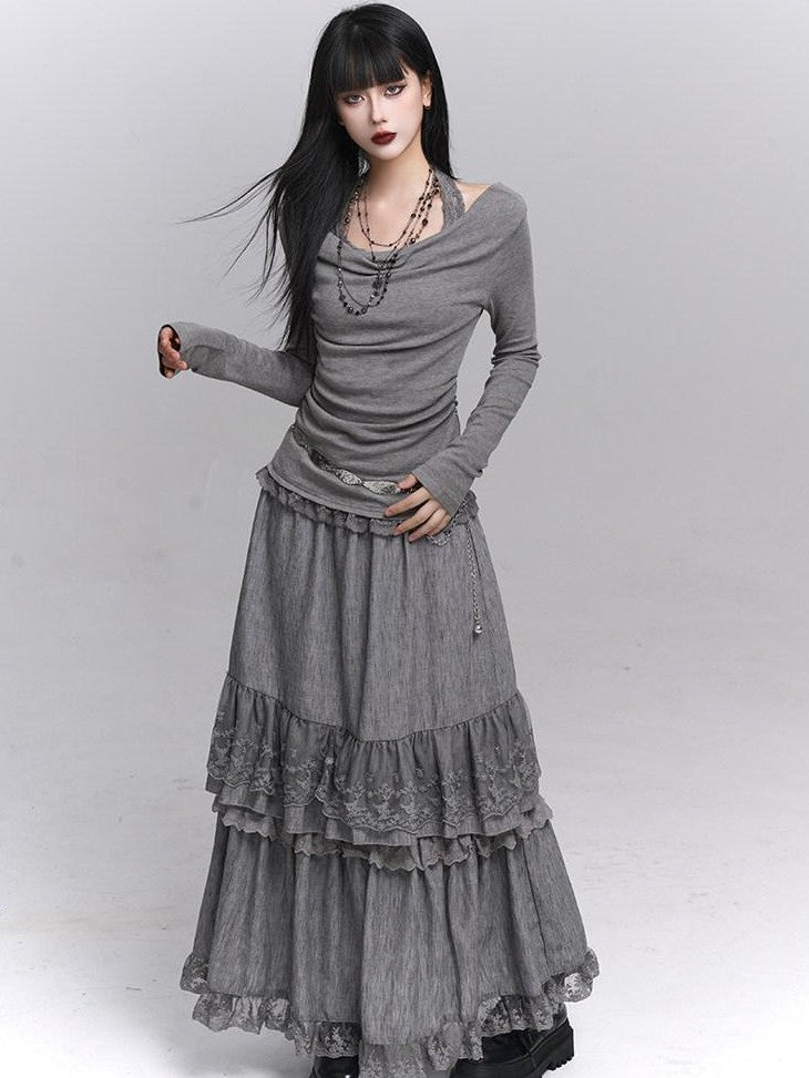 LADYGHOST Ethereal Ghost Faux Layered Off Shoulder Halter Women&