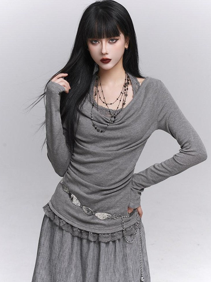 LADYGHOST Ethereal Ghost Faux Layered Off Shoulder Halter Women&