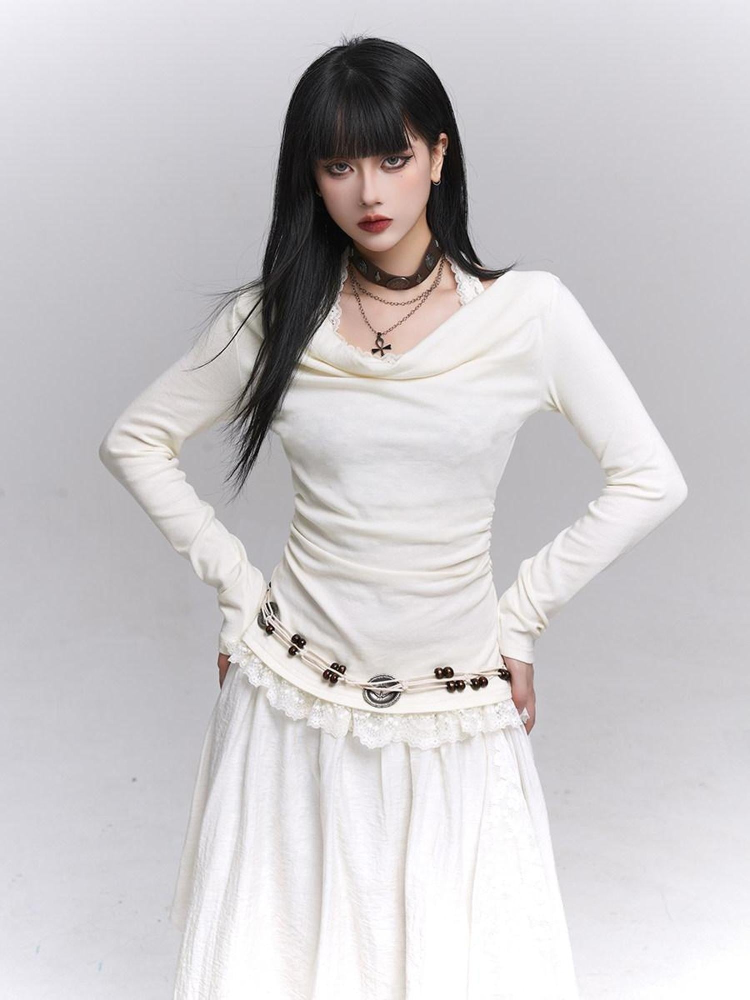 LADYGHOST Ethereal Ghost Faux Layered Off Shoulder Halter Women&