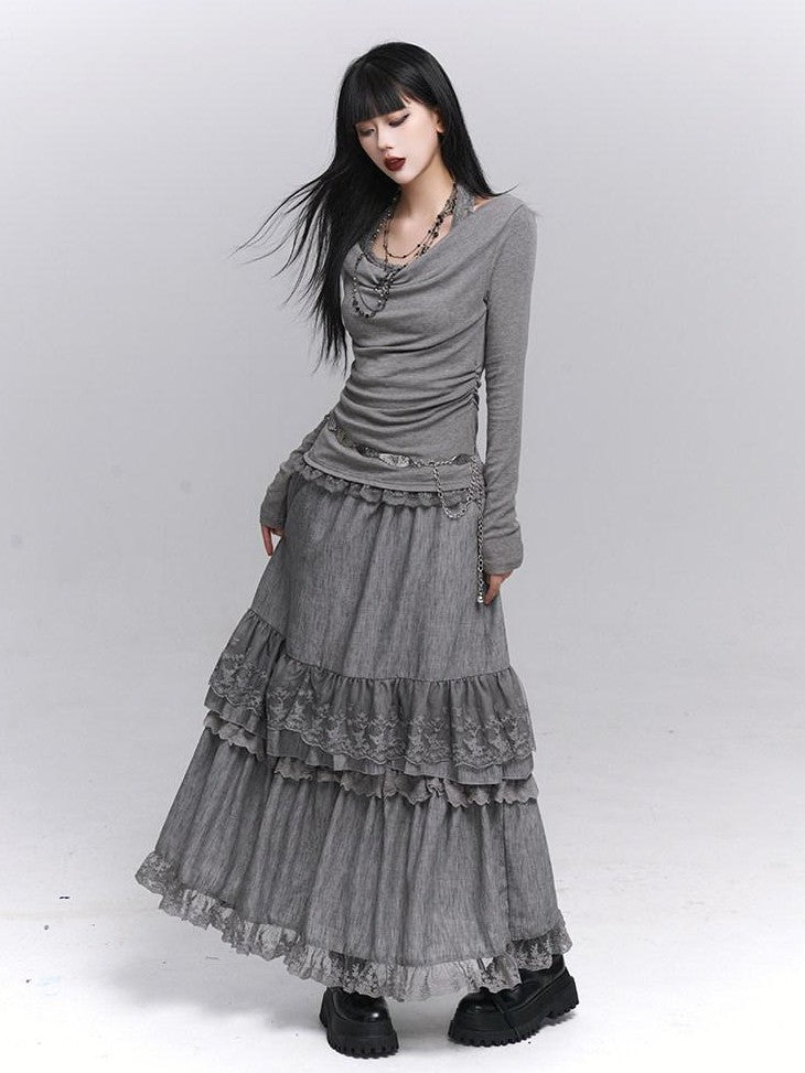 LADYGHOST Ethereal Ghost Faux Layered Off Shoulder Halter Women&
