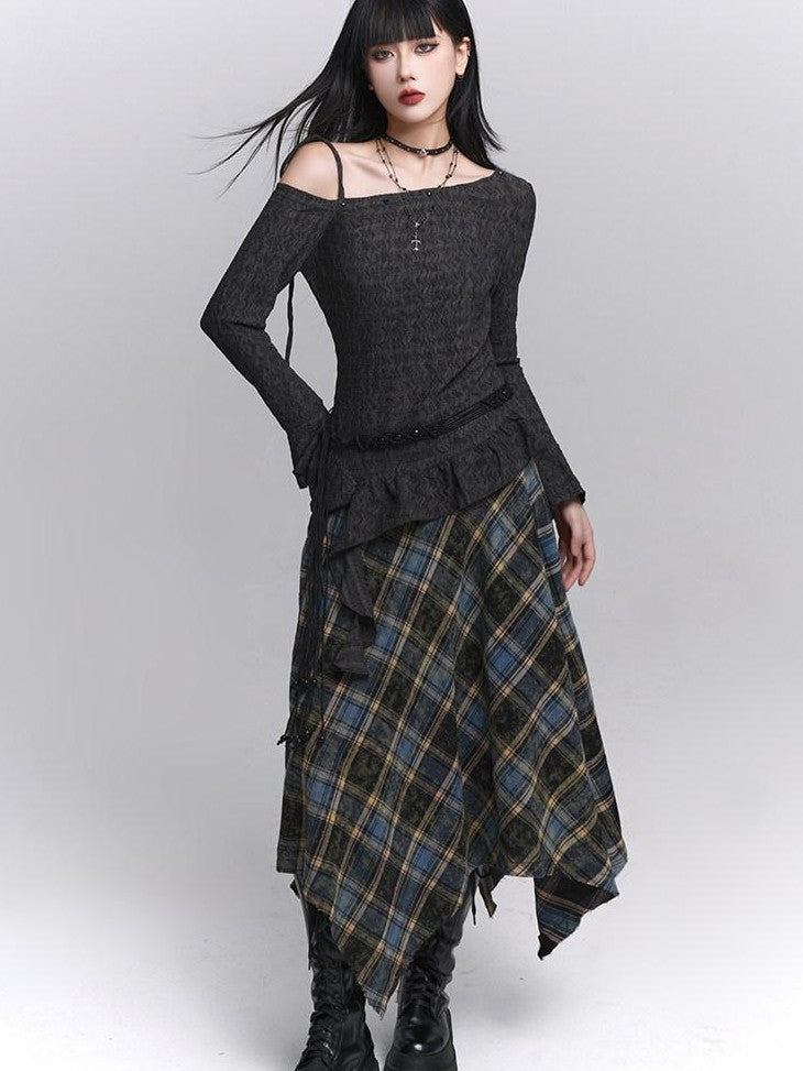 LADYGHOST Ethereal Ghost Girl Blue Plaid Checkered Women&