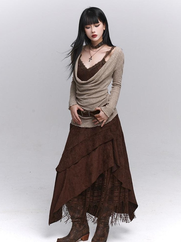 LADYGHOST Ethereal Ghost Girl Draped Neckline Two Piece Women&