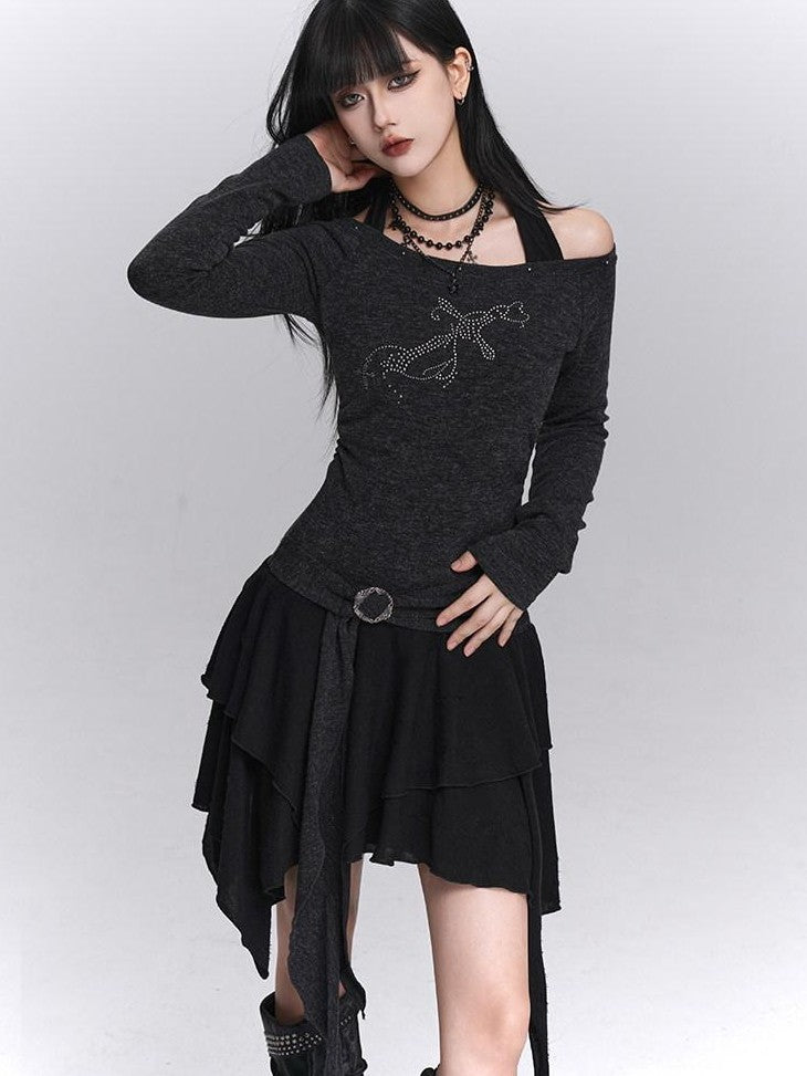 LADYGHOST Ethereal Ghostly Mock Two Piece One Shoulder Women&