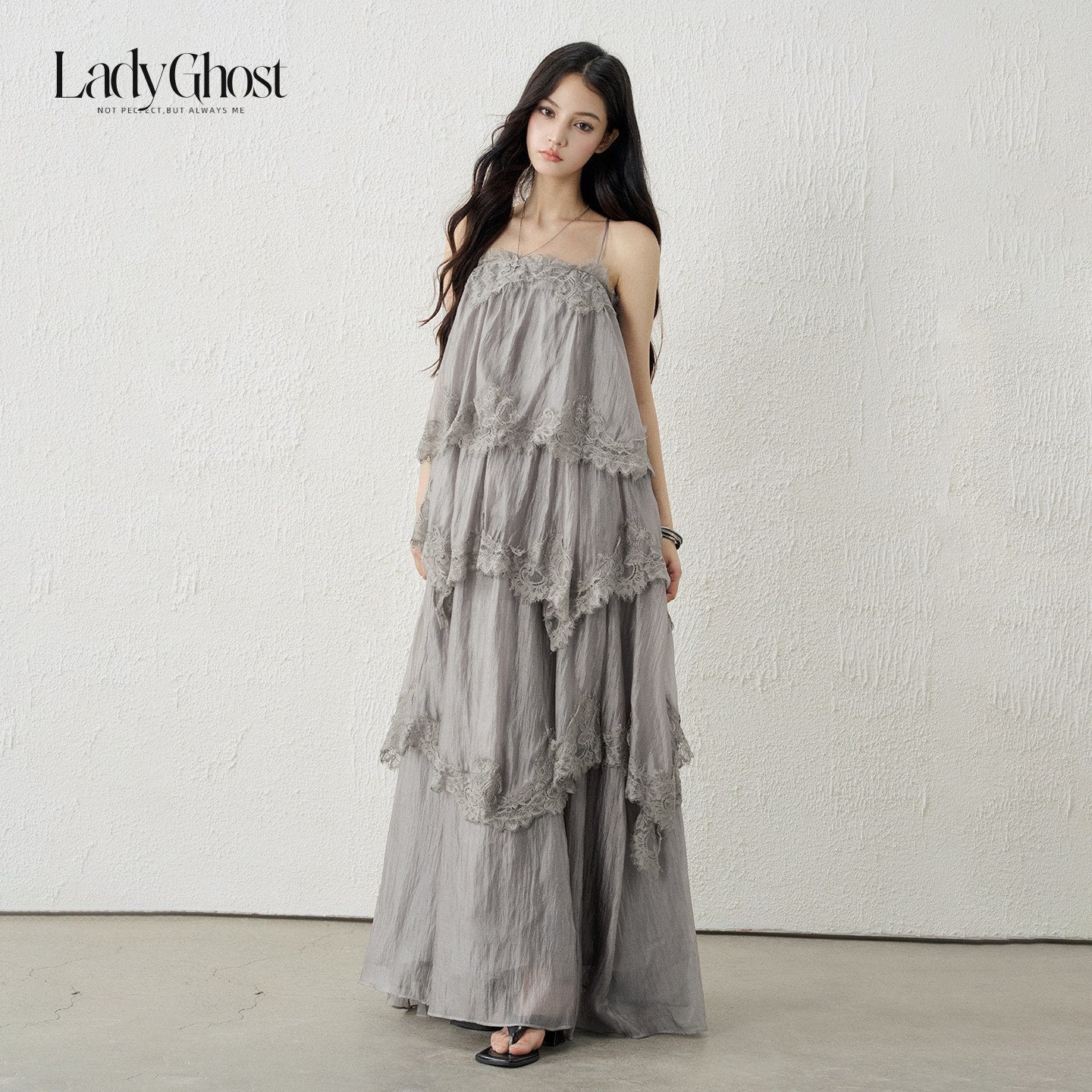 LADYGHOST_Ethereal_Gray_Backless_Spaghetti_Strap_Tiered_Ruffle_Women&