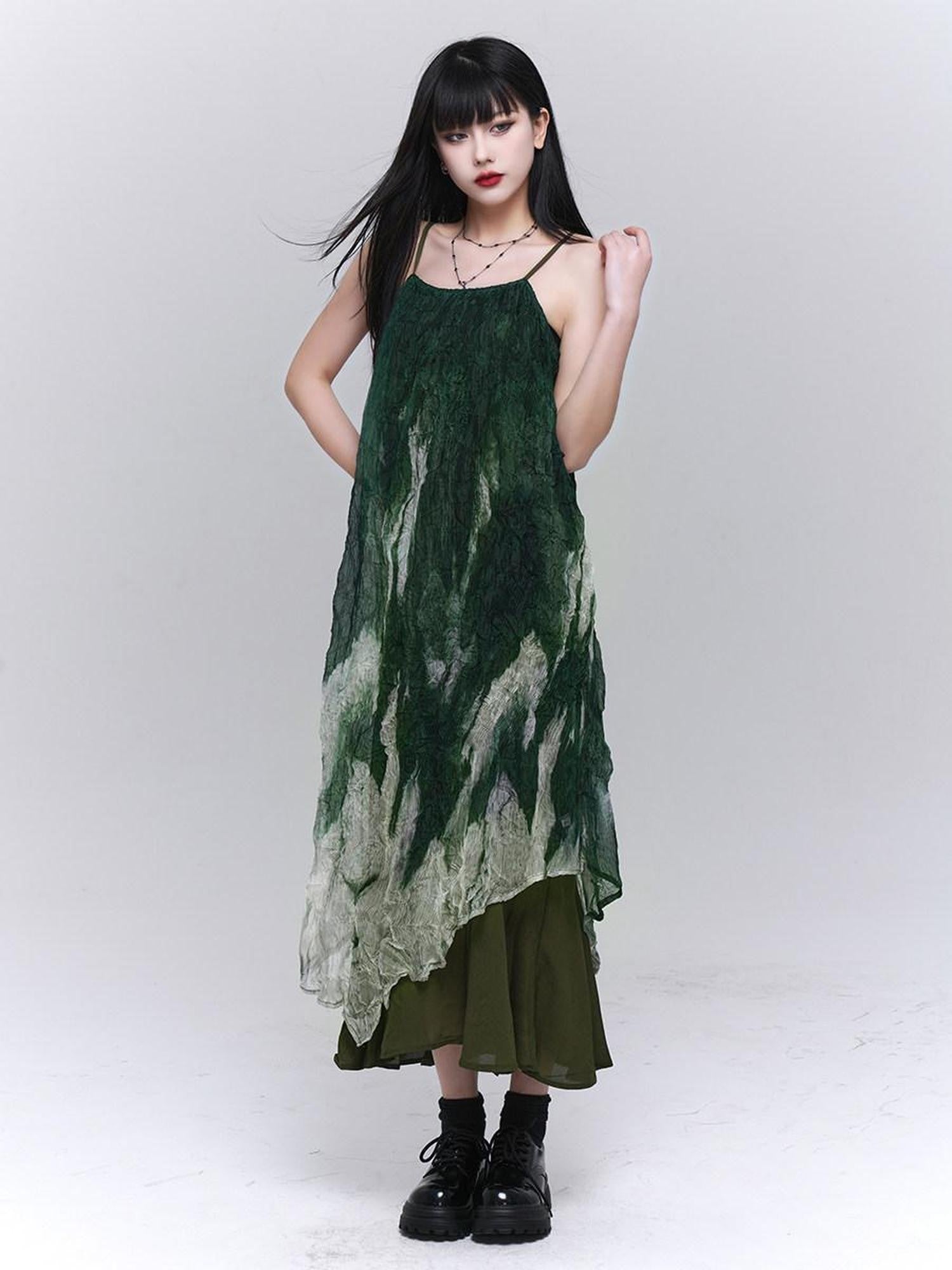 LADYGHOST Ethereal Green Ombre Spaghetti Strap Women&