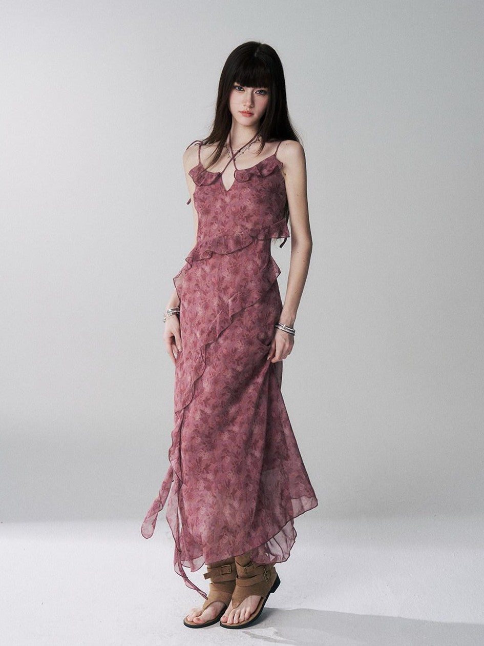 LADYGHOST Ethereal Green Vintage French Floral Spaghetti Strap Women&