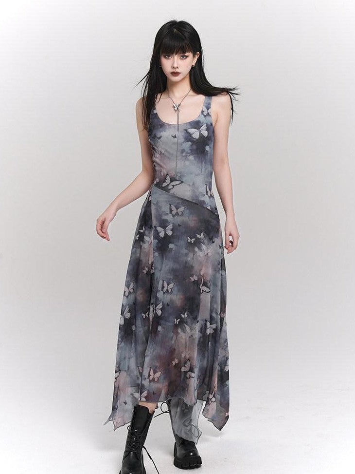 LADYGHOST Ethereal Ink Wash Butterfly Spaghetti Strap Women&