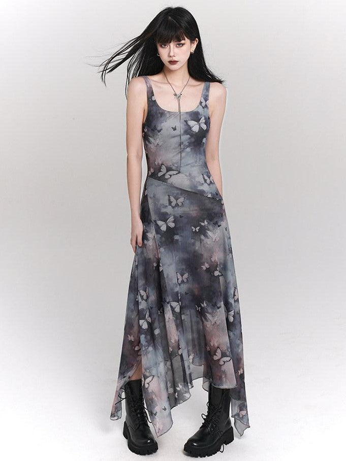 LADYGHOST Ethereal Ink Wash Butterfly Spaghetti Strap Women&