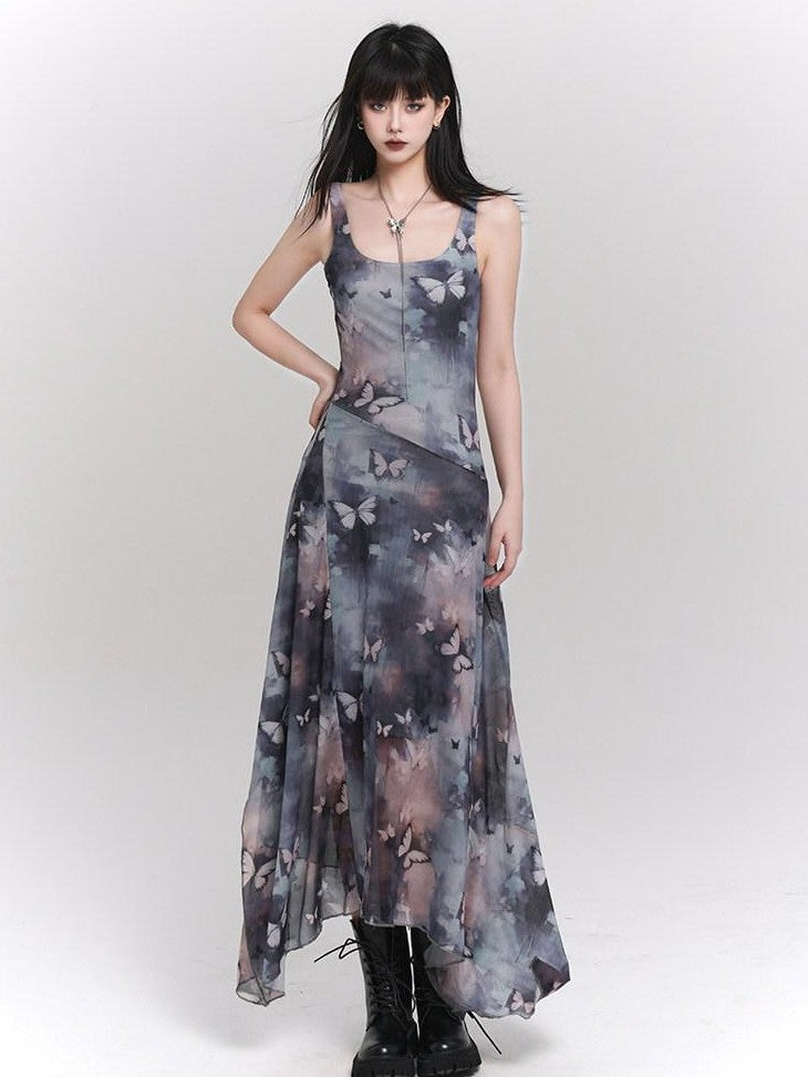 LADYGHOST Ethereal Ink Wash Butterfly Spaghetti Strap Women&