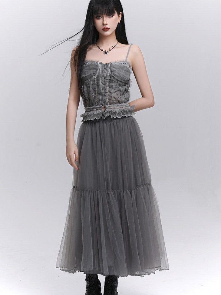 LADYGHOST Ethereal Mesh Tulle Cami Strappy Women&