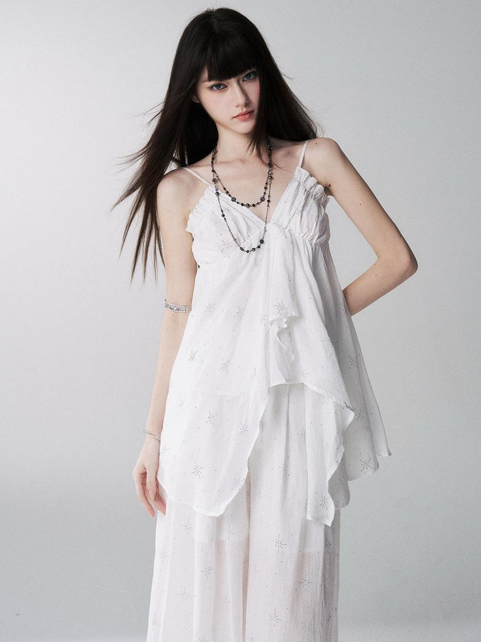 LADYGHOST Ethereal Navy Rhinestone Wide Leg Women&