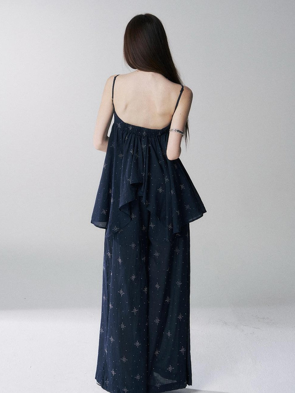 LADYGHOST Ethereal Navy Rhinestone Wide Leg Women&