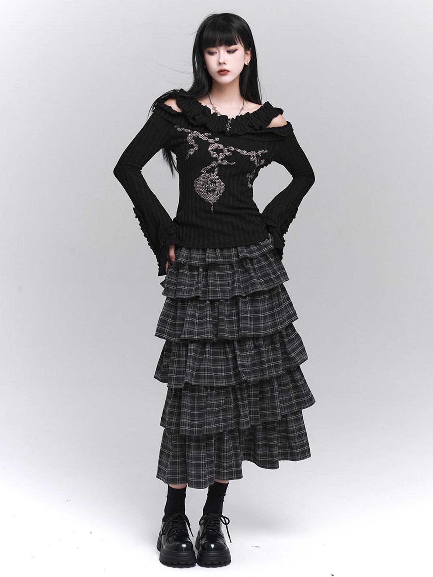 LADYGHOST Ethereal Plaid Ruffled Artistic Unique Women&