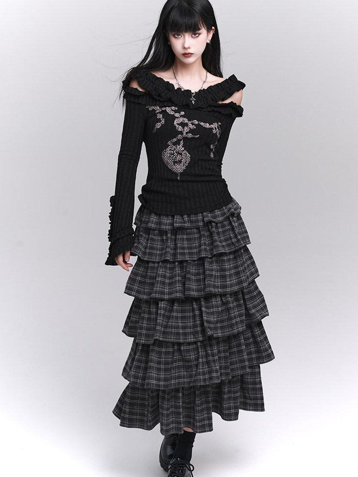 LADYGHOST Ethereal Plaid Ruffled Artistic Unique Women&