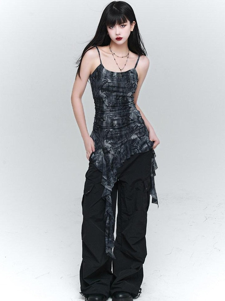 LADYGHOST Ethereal Ruffled Asymmetrical Spaghetti Strap Women&